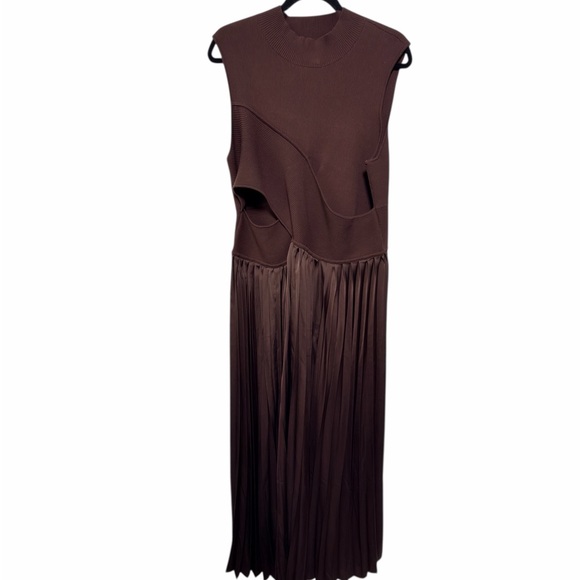 Derek Lam Maizie Mock Neck Sleeve Pleated Sweater Dress - Chocolate, Size XXXL - Picture 3 of 9